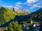 Village Berwang in the Lechtal Alps, Mt. Roter Stein in background. Central Europe, Austria, Tyrol Art Print